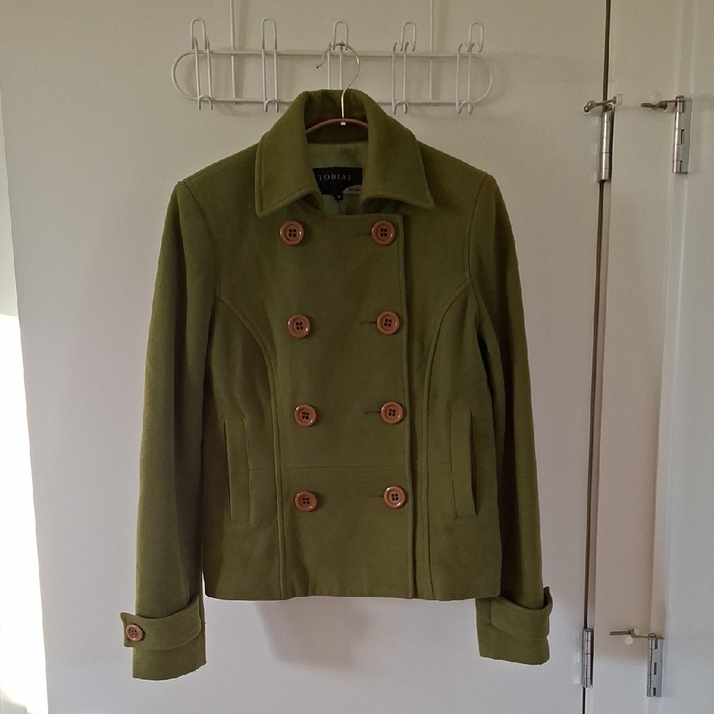 90s/Y2K Tobias/Plum Women's Chartreuse Double-breasted Peacoat (Size 6)